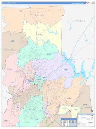 Durham County, NC ColorCast style ZIP Code wall map