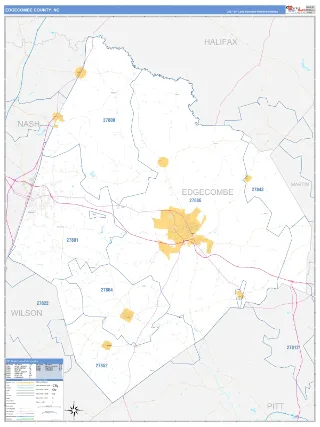 Edgecombe County, NC Business Reference style ZIP Code wall map