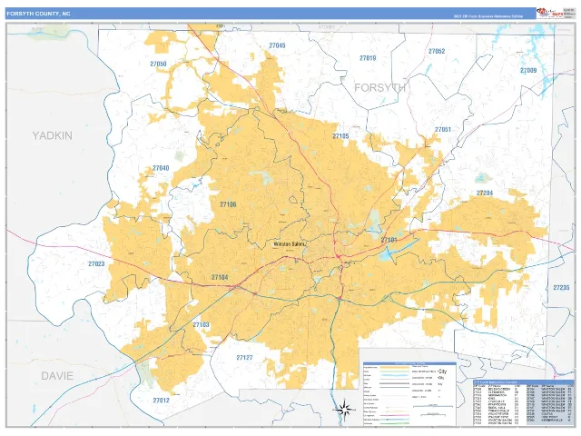 Forsyth County, NC ZIP Code Wall Map, Business Reference style