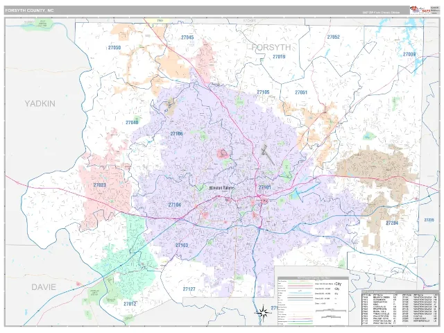 Forsyth County, NC ZIP Code Wall Map, Classic style