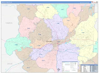 Forsyth County, NC ColorCast style ZIP Code wall map