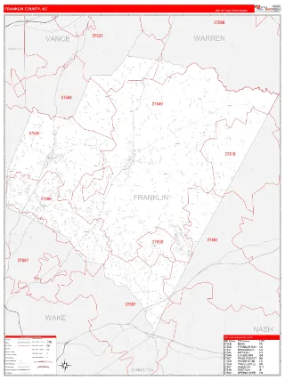 Franklin County, NC RedLine style ZIP Code wall map