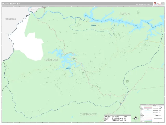Graham County, NC ZIP Code Wall Map, Classic style