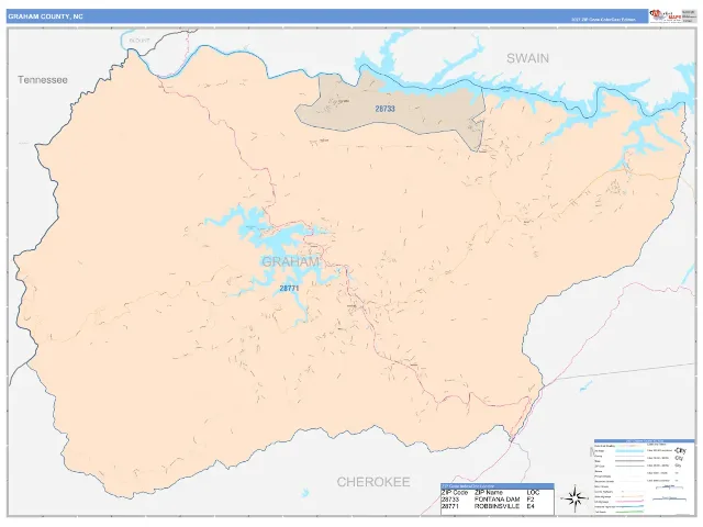 Graham County, NC ZIP Code Wall Map, ColorCast style
