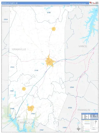 Granville County, NC Business Reference style ZIP Code wall map