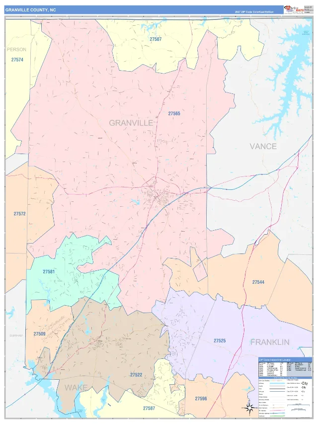 Granville County, NC ZIP Code Wall Map, ColorCast style