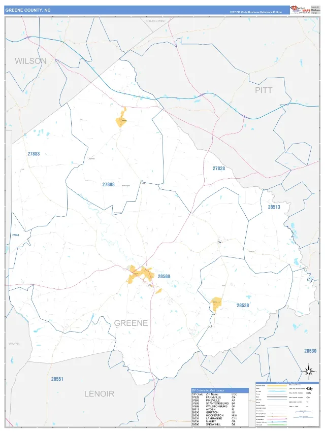 Greene County, NC ZIP Code Wall Map, Business Reference style