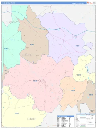 Greene County, NC ColorCast style ZIP Code wall map