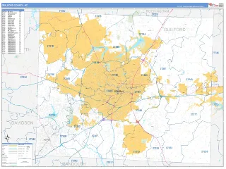 Guilford County, NC Business Reference style ZIP Code wall map