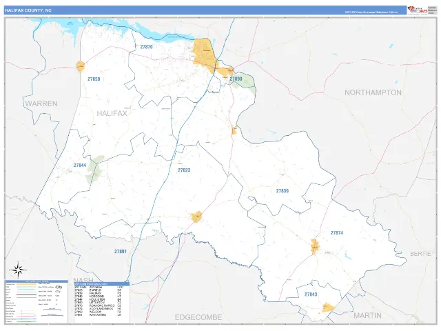 Halifax County, NC ZIP Code Wall Map, Business Reference style