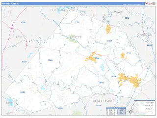 Harnett County, NC Business Reference style ZIP Code wall map