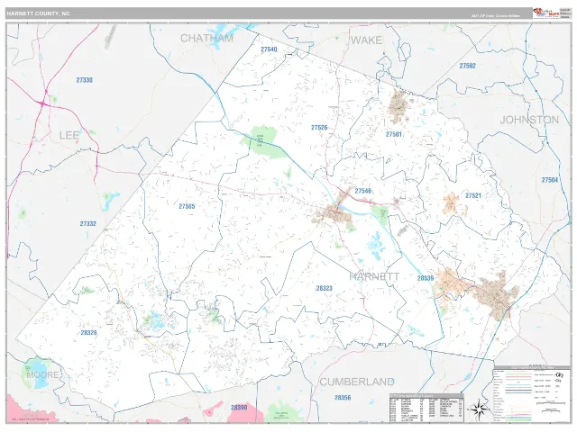 Harnett County, NC ZIP Code Wall Map, Classic style