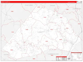 Harnett County, NC RedLine style ZIP Code wall map