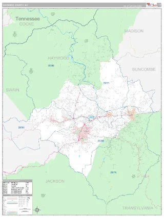 Haywood County, NC Classic style ZIP Code wall map