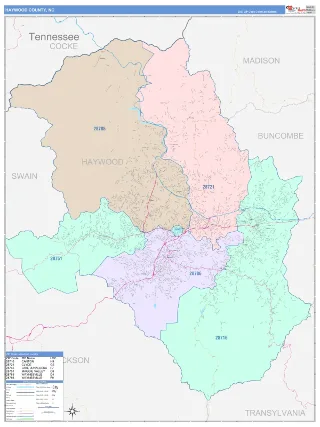 Haywood County, NC ColorCast style ZIP Code wall map