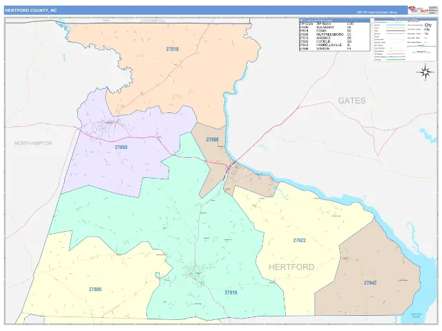 Hertford County, NC ZIP Code Wall Map, ColorCast style