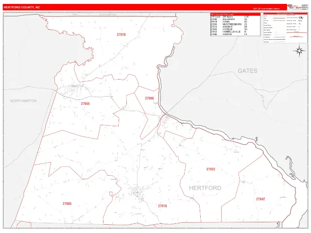 Hertford County, NC ZIP Code Wall Map, RedLine style