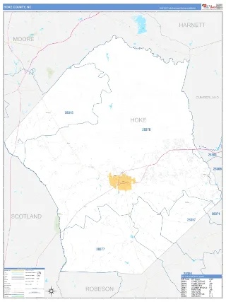 Hoke County, NC Business Reference style ZIP Code wall map