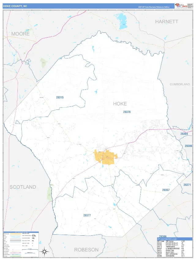 Hoke County, NC ZIP Code Wall Map, Business Reference style