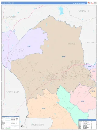 Hoke County, NC ColorCast style ZIP Code wall map