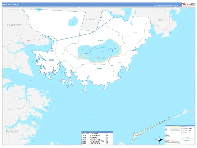Hyde County, NC ZIP Code Wall Map, Business Reference style