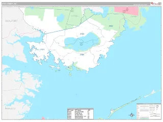 Hyde County, NC Classic style ZIP Code wall map