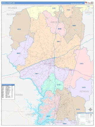 Iredell County, NC ColorCast style ZIP Code wall map