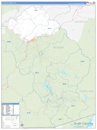 Jackson County, NC Business Reference style ZIP Code wall map