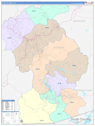 Jackson County, NC ColorCast style ZIP Code wall map