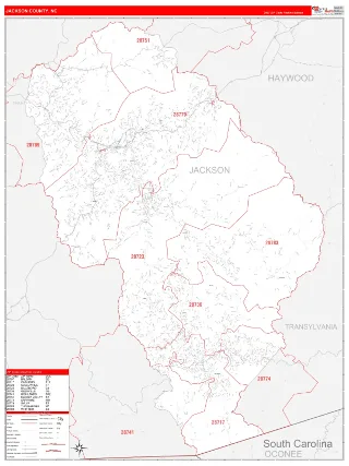 Jackson County, NC RedLine style ZIP Code wall map