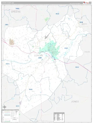 Lenoir County, NC Classic style ZIP Code wall map