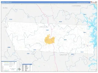Lincoln County, NC Business Reference style ZIP Code wall map