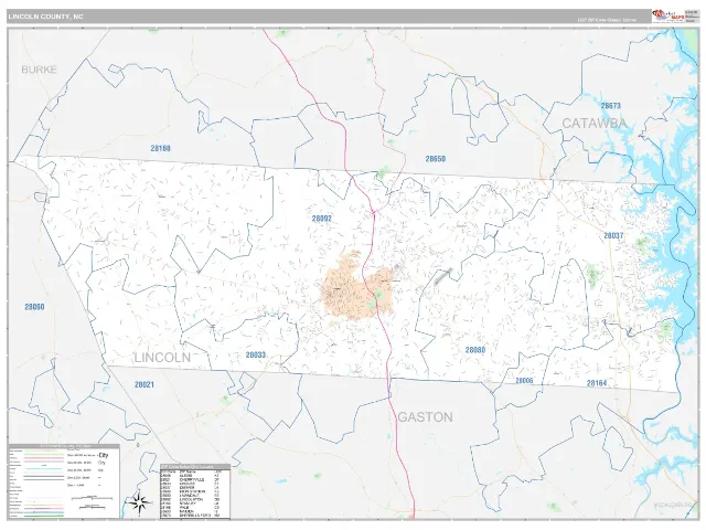Lincoln County, NC ZIP Code Wall Map, Classic style