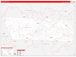 Lincoln County, NC RedLine style ZIP Code wall map