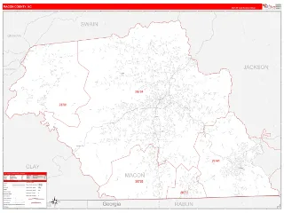 Macon County, NC RedLine style ZIP Code wall map