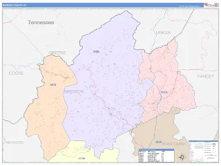 Madison County, NC ColorCast style ZIP Code wall map