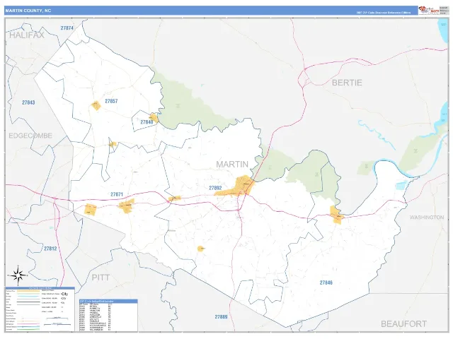 Martin County, NC ZIP Code Wall Map, Business Reference style