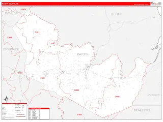 Martin County, NC RedLine style ZIP Code wall map