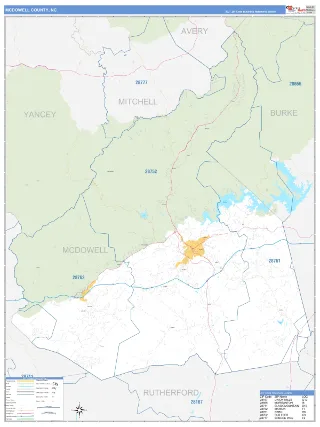 McDowell County, NC Business Reference style ZIP Code wall map