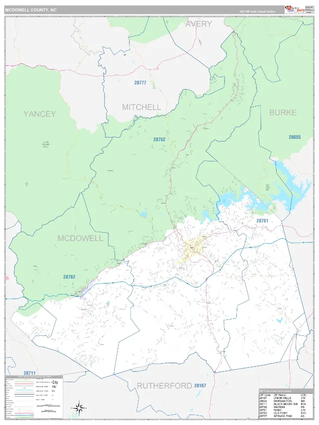 McDowell County, NC ZIP Code Wall Map, Classic style