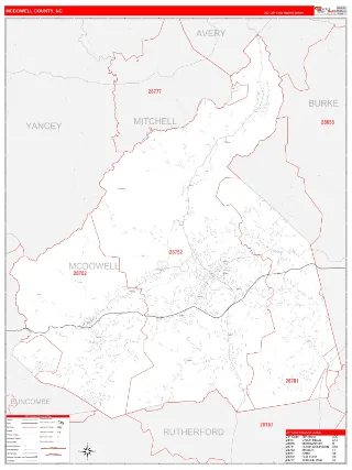 McDowell County, NC RedLine style ZIP Code wall map