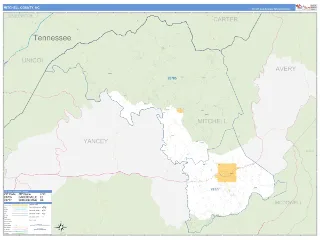 Mitchell County, NC Business Reference style ZIP Code wall map