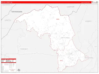 Mitchell County, NC RedLine style ZIP Code wall map