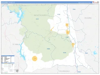 Montgomery County, NC Business Reference style ZIP Code wall map