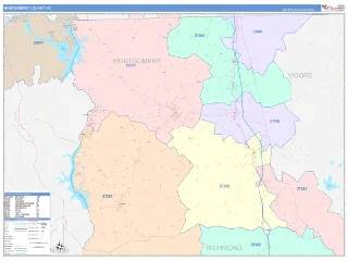 Montgomery County, NC ColorCast style ZIP Code wall map