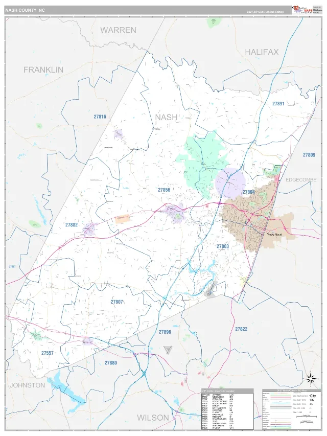Nash County, NC ZIP Code Wall Map, Classic style