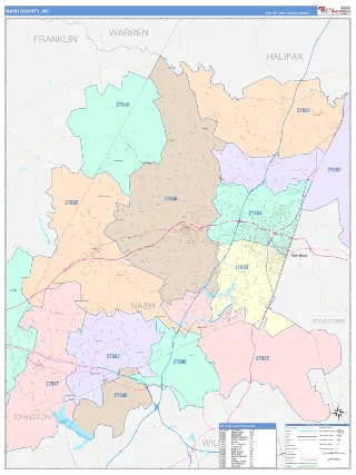 Nash County, NC ColorCast style ZIP Code wall map