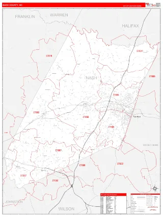 Nash County, NC RedLine style ZIP Code wall map
