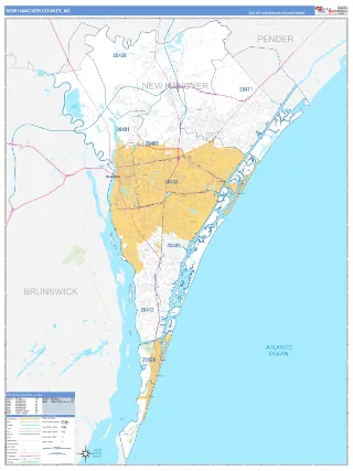 New Hanover County, NC Business Reference style ZIP Code wall map