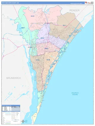 New Hanover County, NC ColorCast style ZIP Code wall map